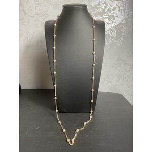 Pearl & Gold Tone Layered Chain Necklace Jewelry Statement